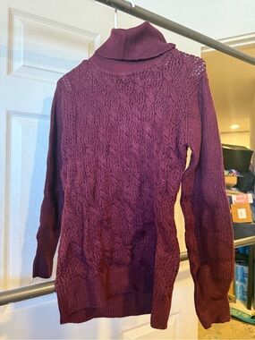 Noelle Cable Knit Turtleneck Sweater in Burgundy